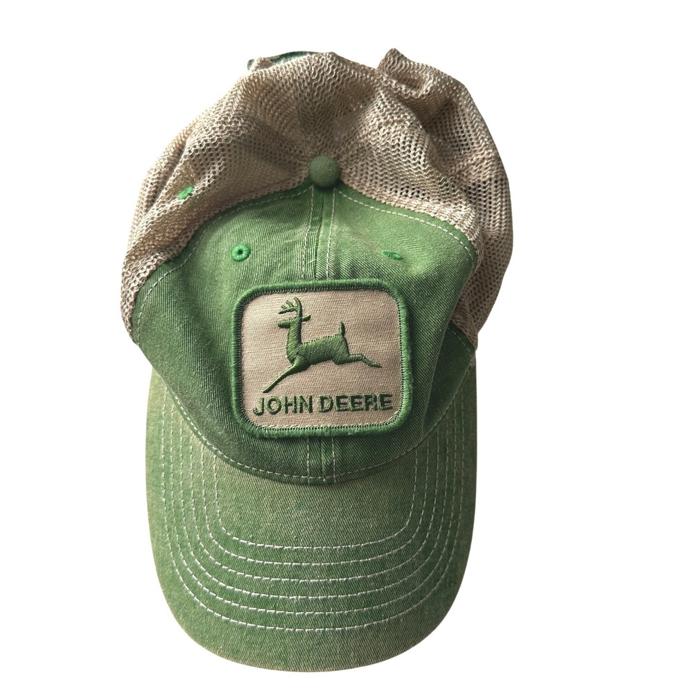 John Deere Stone Washed Logo Dark Green/Ivory Dad Cap Trucker One size